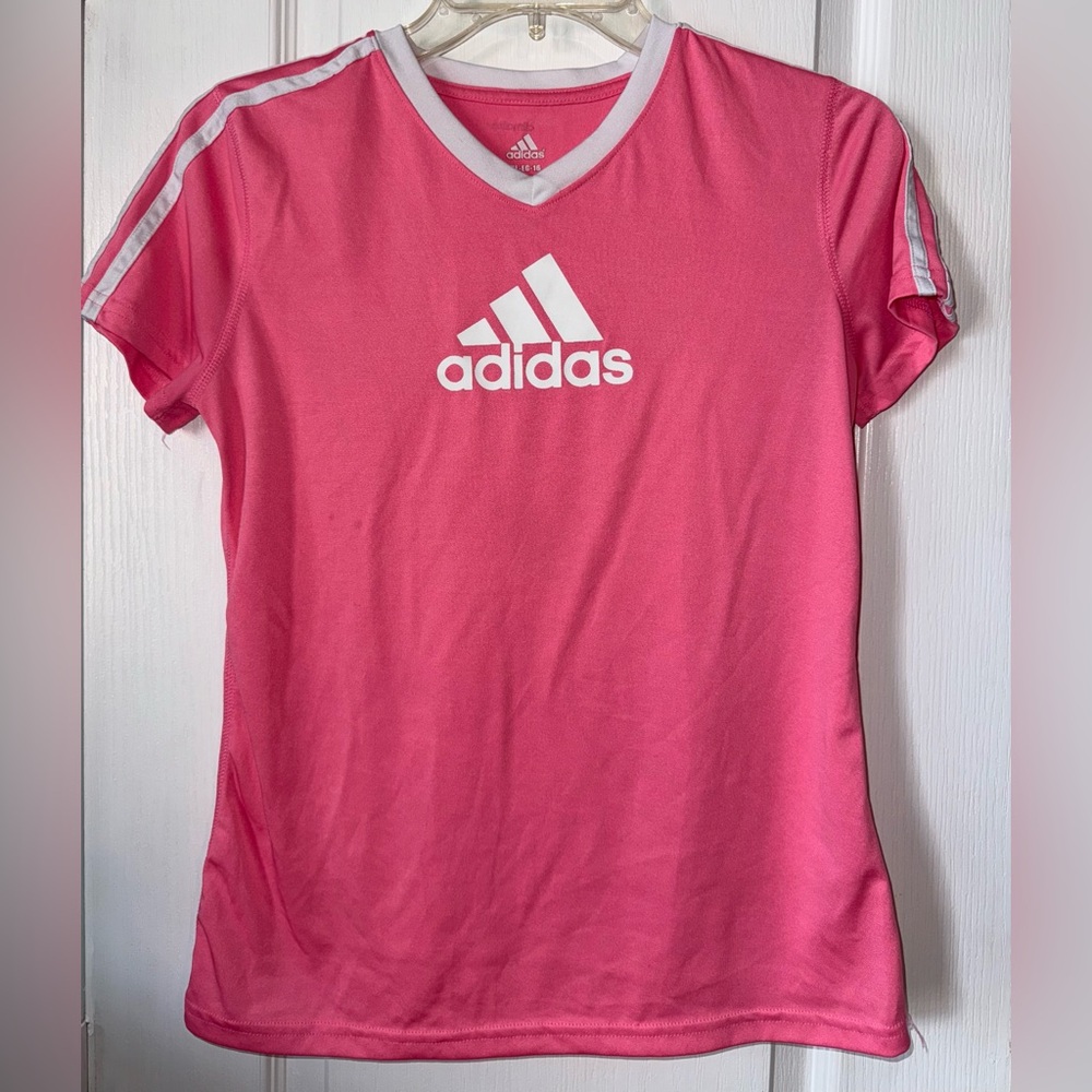 Adidas Pink White Logo Jersey Girls Size 16